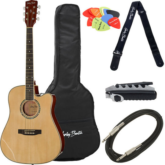 Harley Benton Semi-Acoustic Guitar D-120CE Cutaway Natural NT Bundle