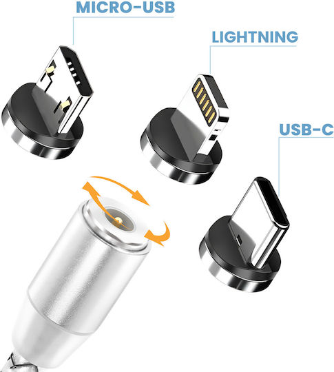 Avizar 3-in-1 Magnetisches Mehrere Anschlusskabel Usb-c Lightning Micro-usb Zu Usb-a 1m Silber