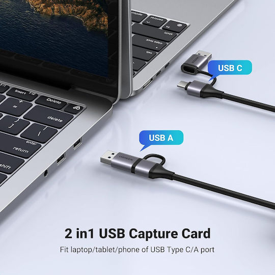 HDMI към USB-C/USB-A карта за заснемане на видео 4K Loop-out 2K 30Hz запис Plug & Play за живо излъчване съвместима със смартфон конзола DSLR камера лаптоп Windows PC MacOS Linux