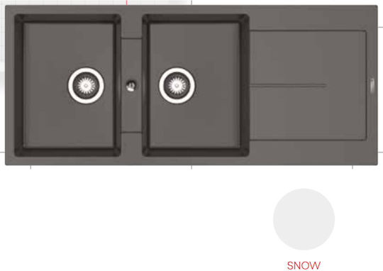 Pyramis Ithaka 2B 1D 070245211 Drop-In Spüle aus Verbundgranulat B116xT50cm Snow