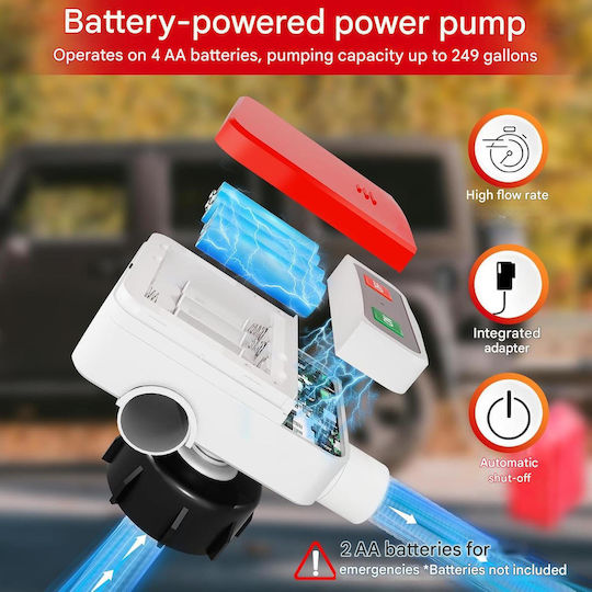 Pompă Electrică de Transfer Combustibil cu Baterie Senzor de Oprire Automată Portabilă 4 Adaptoare Furtun Lung de 130 Mm Multifuncțională pentru Benzină Motorină Ulei – Bidoane Tractor Generator Mașină de Tuns Iarba