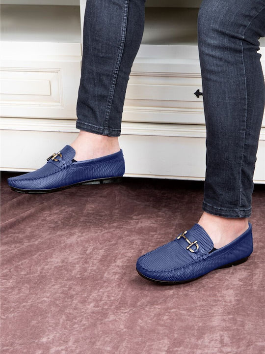 Leather Men's Moccasins in Blue Colour