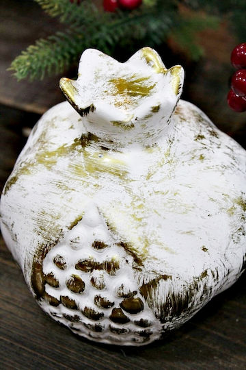 Gerakis Tabletop New Year's Lucky Charm White Pomegranate Made of Plaster 11.5x11.5cm 004075LE
