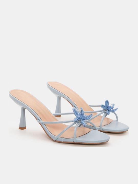 Women's Mules with Thin High Heel in Light Blue Color