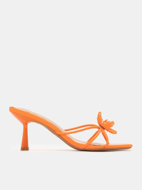 Women's Mules with Thin High Heel in Orange Color