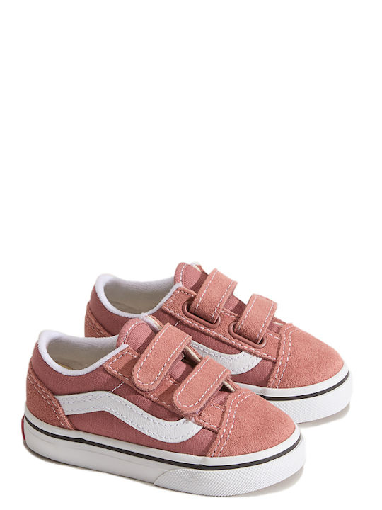 Old Skool V Color Theory Kids Sneakers with Hoop & Loop Closure Pink