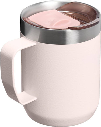 Stanley Everyday Camp Mug Glass Thermos Stainless Steel BPA Free 230ml Hammertone Rose Quartz With Handle