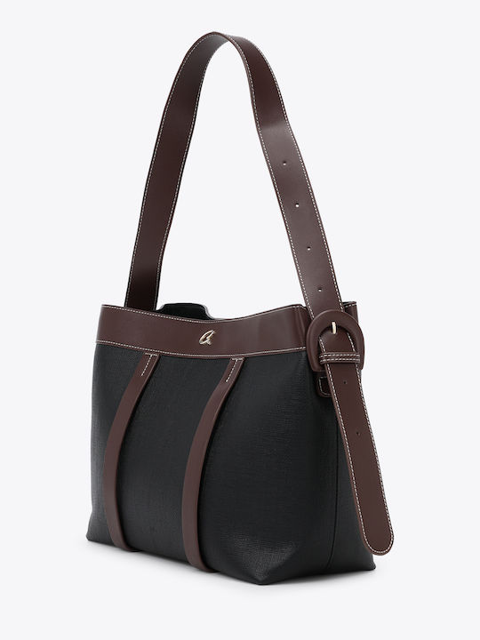 Rattan Damen Schultertasche Schwarz