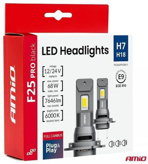 AMiO AMiO Autolampen H7 Canbus LED 6000K Kaltes Weiß 12-24V 68W 2 Stück