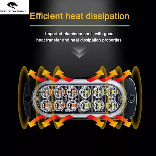 First-class Led Strobe Φαναράκι Όγκου Κόκκινο 12led 12/24v 6000lm 4 Τεμάχια Tc-349