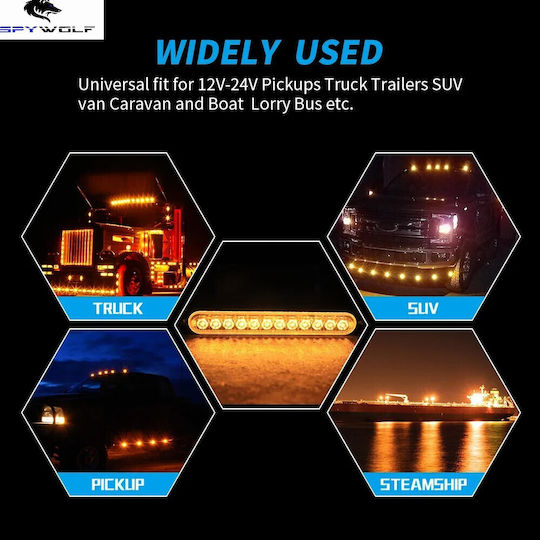 Spywolf First-Class Led Strobe Volume Light Red-Blue 12led 12/24v 6000lm 8 Pieces Tc-334