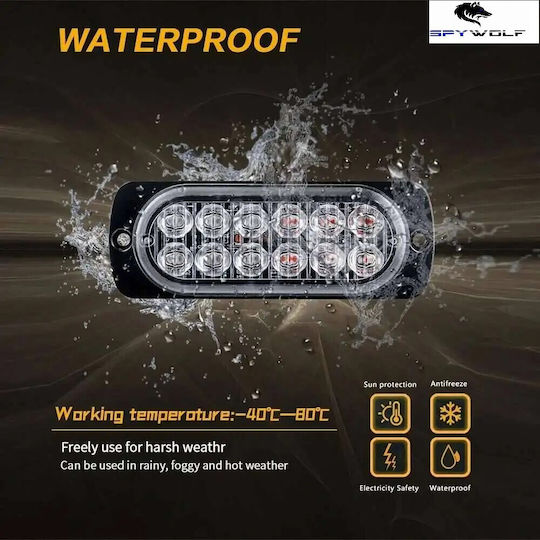 First-Class Led Strobe Volume Light Blue 12led 12/24v 6000lm 4 Pieces Tc-343