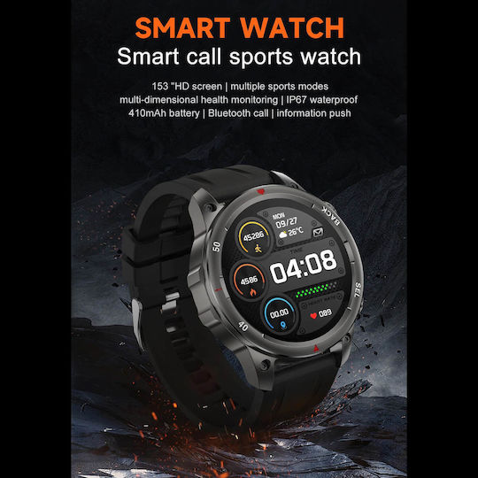 Microwear DK68 Smartwatch cu Pulsometru (Piele Neagră)