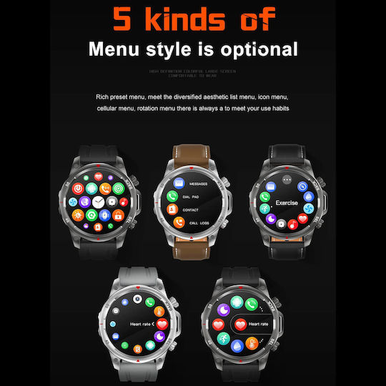 Microwear DK68 Smartwatch cu Pulsometru (Piele Neagră)
