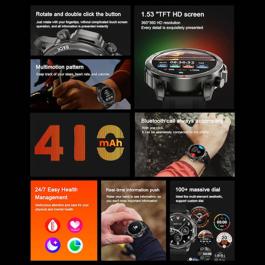 Microwear DK68 Smartwatch cu Pulsometru (Piele Neagră)