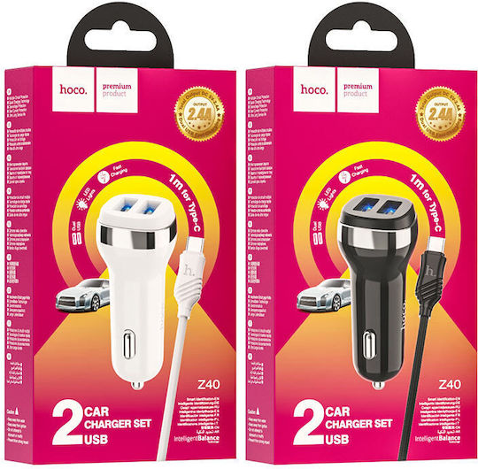 Hoco Z40 Superior Handy-Autoladegerät 2.4A mit 2xUSB-A und Lightning Kabel Weiß