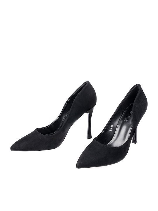 Suede Pointed Toe Heels with Stiletto Heel Black