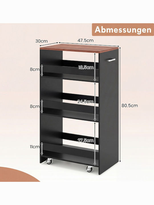 Costway Metallic Kitchen Trolley 3 Tiers Black 47.5x30x80.5cm