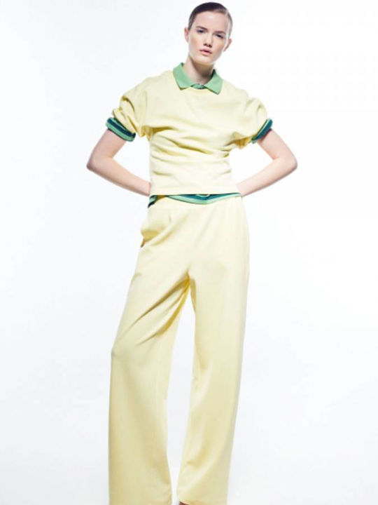 Women's Fabric Trousers with Rubber Band in Regular Fit Yellow