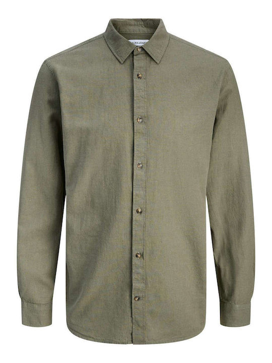 Langärmeliges Leinenhemd in Normale Passform Dusty Olive