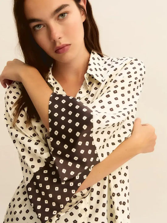 Long Sleeve Women's Satin Shirt Off White