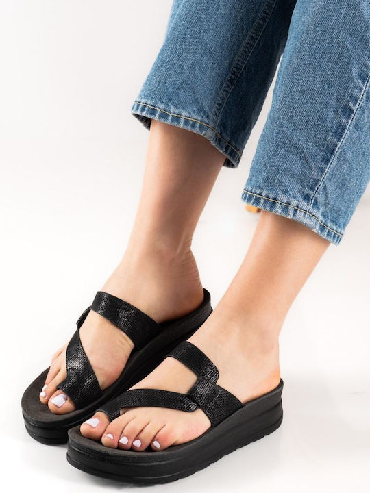 Γυναικεία Ανατομικά Σανδάλια Flatforms Μαύρα