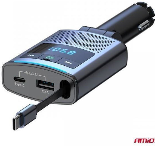 AMiO Transmițător FM Auto cu Type-C / USB / Bluetooth