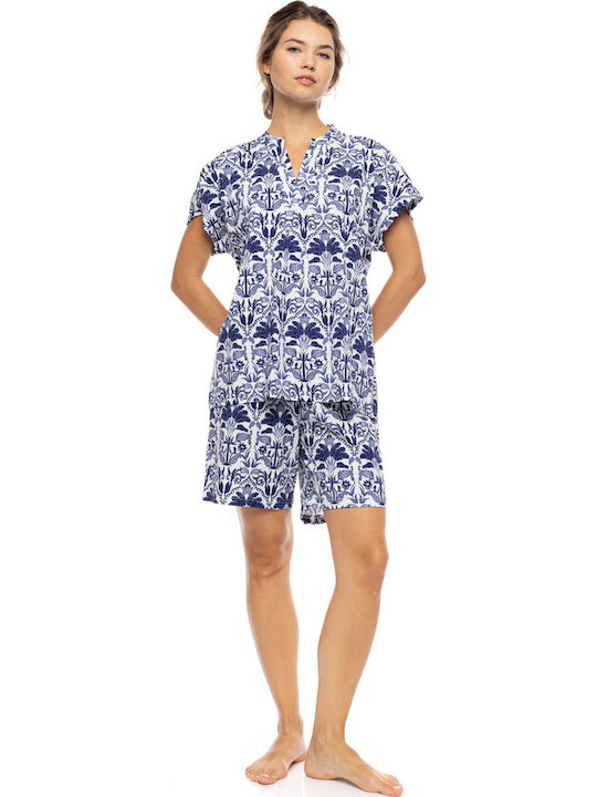Pink Label Pink Label Sommer Damen Schlafanzug Set Blau Tropical