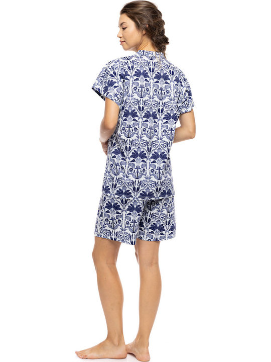 Pink Label Pink Label Sommer Damen Schlafanzug Set Blau Tropical