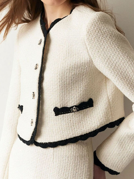 BSB Sacou Scurt Dama Tweed Off-white