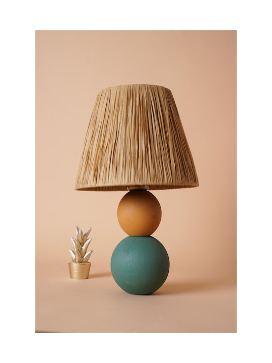 Dekoratives Handgefertigtes Holz Tischlampe Grünes Braunes 20x35cm