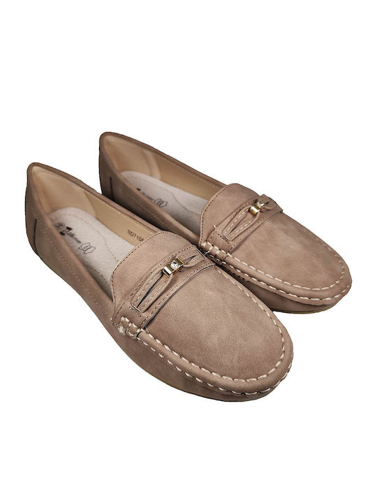 Leather Women's Moccasins in Beige Colour