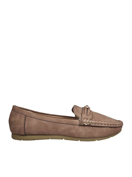 Leather Women's Moccasins in Beige Colour