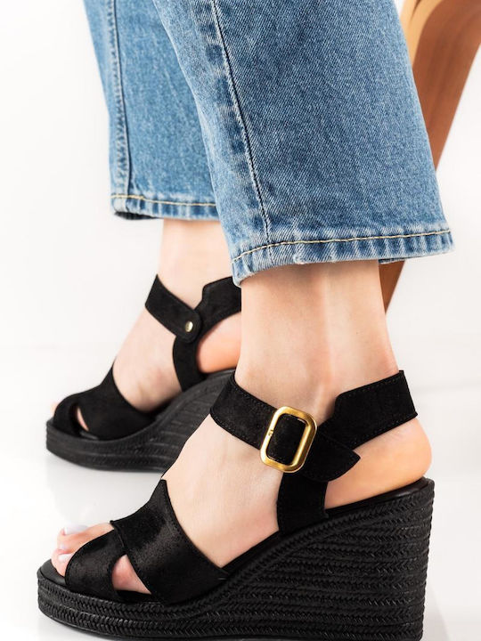 Damenplattformen Suede Schwarze Plattformen Mit Kreuzdesign Vorne