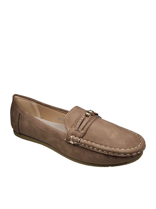 Leather Women's Moccasins in Beige Colour