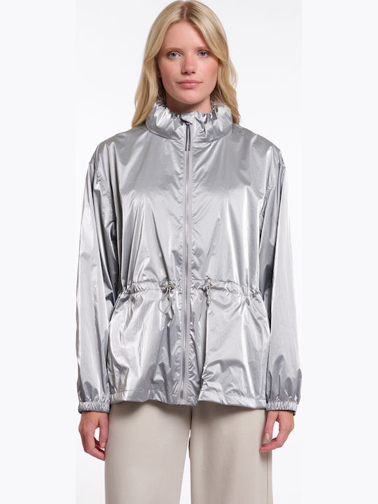 Women's Jacket for Spring/Autumn Silver Metallic