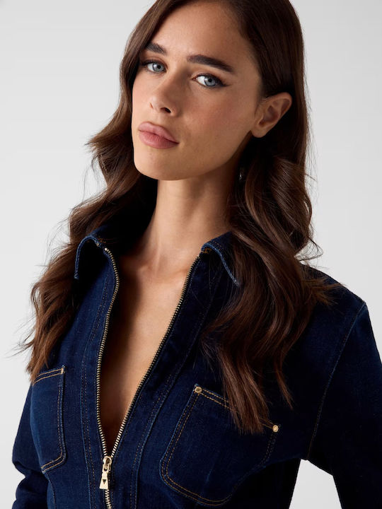 Langes Damen Jean Jacke Blau