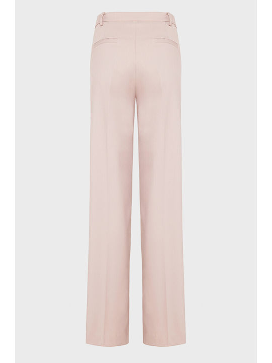 Women's High Waist Fabric Trousers in Straight Leg Style Pink