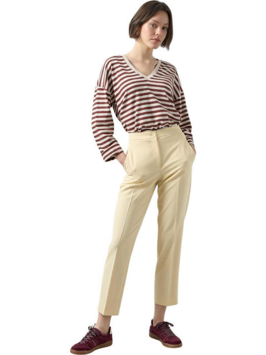 Women's High Rise Crepe Trousers with Rubber Band Yellow