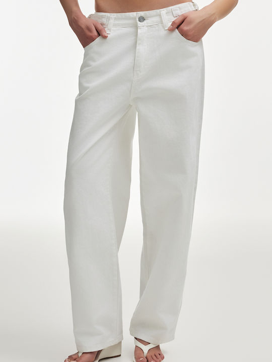 High Rise Women's Jean Pants in Straight Leg White