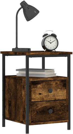 Wooden Bedside Table With Metal Legs Brown 34x35.5x50cm