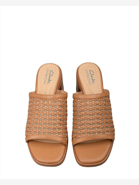 Tan Mules with Heel in Brown Colour