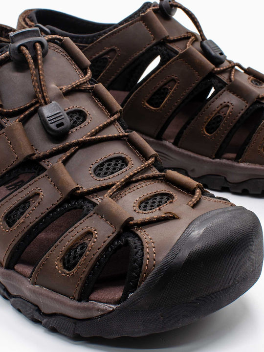 Leather Men's Sandals In Brown Color