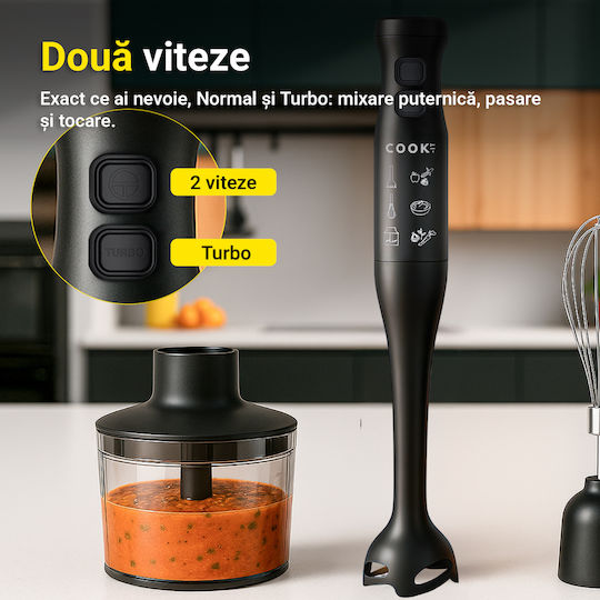 COOK-IT Blender de Mână cu Tijă din Plastic 350W Negru