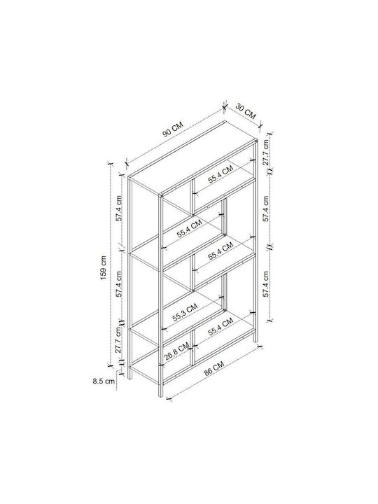 Βιβλιοθήκη Larissa Μαύρο - Pine Oak 90x30x159εκ.
