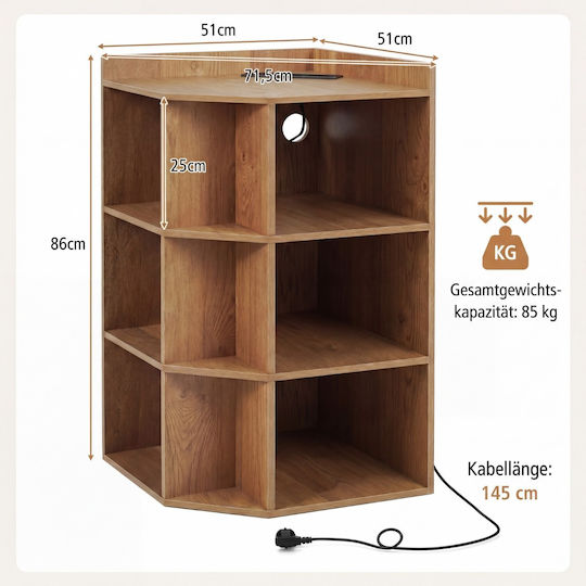 Corner Bookcase Natural 86x51x71.5cm