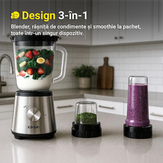 COOK-IT Μπλέντερ με Γυάλινη Κανάτα 1.75 lt 1500W Γκρι