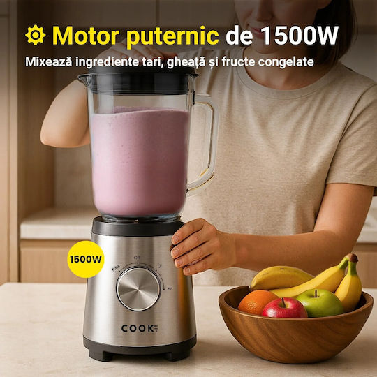 COOK-IT Μπλέντερ με Γυάλινη Κανάτα 1.75 lt 1500W Γκρι