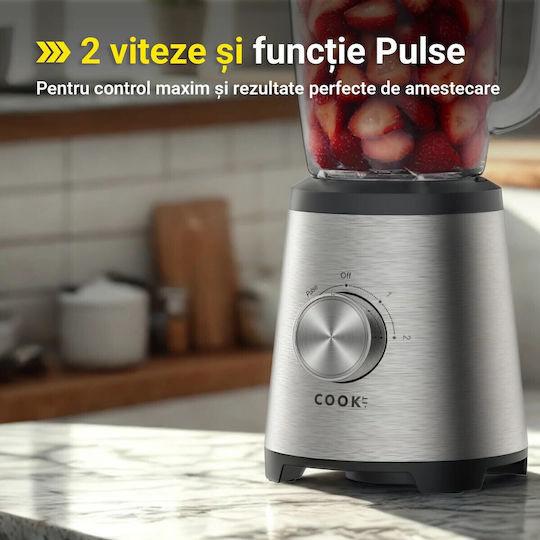 COOK-IT Μπλέντερ με Γυάλινη Κανάτα 1.75 lt 1500W Γκρι