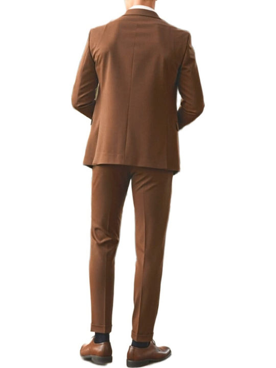 Costum Barbatesc Cu Croială Slim Tabac